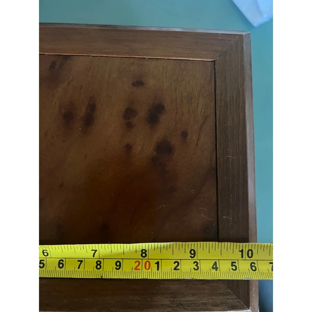 Vintage Burl Wood Jewelry Box Chest Brass Hardware 2 Drawers Necklace Hooks 10in